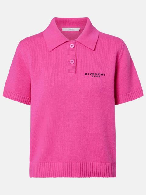 Cropped wool and cashmere polo shirt