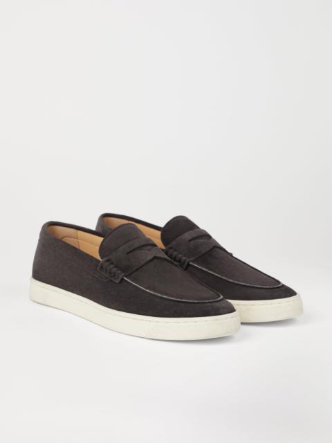 Brunello Cucinelli Suede loafer sneakers with natural rubber sole