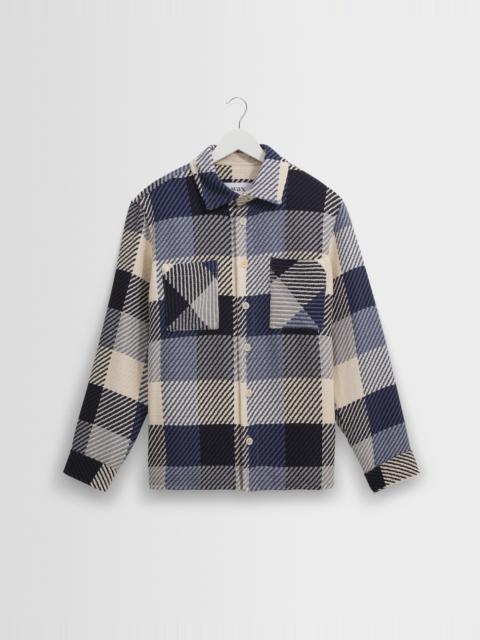 Wax London Whiting - Navy And Ecru Block Check Overshirt