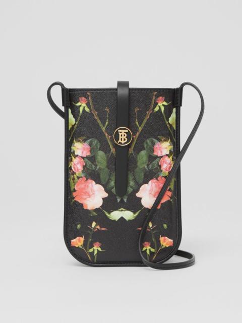 Burberry Rose Print E-canvas Phone Case with Strap