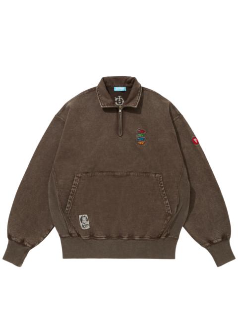 ICECREAM EMBORIDERED LOGO DAMAGED HALF ZIP SWEATSHIRT