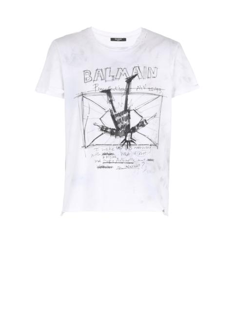 Cotton T-shirt with motifs and Balmain logo print