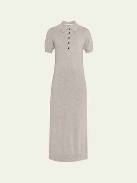 MARIA McMANUS Heathered Cashmere Short-Sleeve Midi Polo Dress