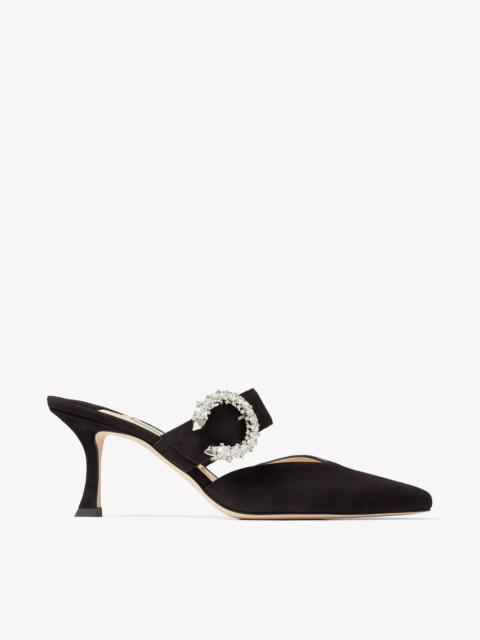 Marta 70
Black Suede Mules with Crystal Buckle