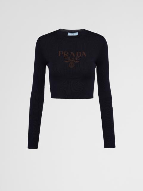 Cropped silk sweater with logo