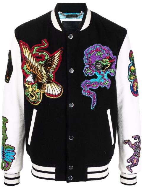 PHILIPP PLEIN tattoo-patches leather bomber jacket