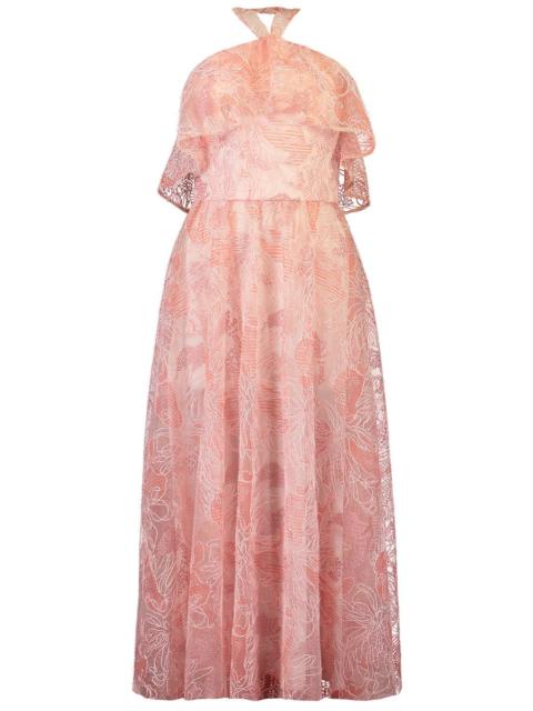 Monique Lhuillier Halter Ruffle Cocktail Dress