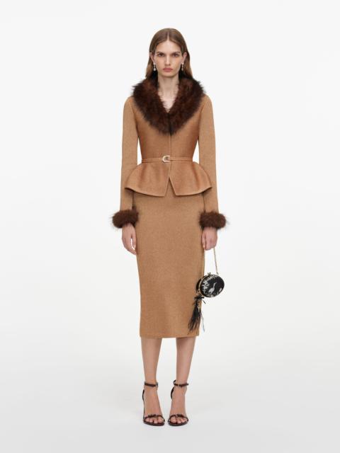 self-portrait Gold Fur Collar Knit Midi Dress