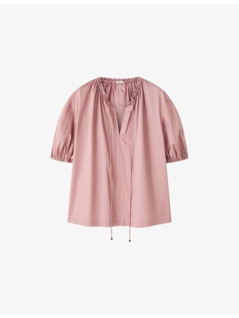 JOSEPH Nador Tie-Neck Cotton-Sateen Blouse