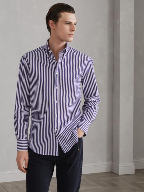 Brunello Cucinelli Striped poplin slim fit shirt with button-down collar