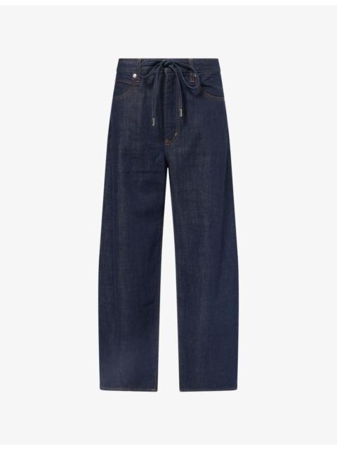 FRAME Drawstring-Waistband Bow Wide-Leg Denim Jeans