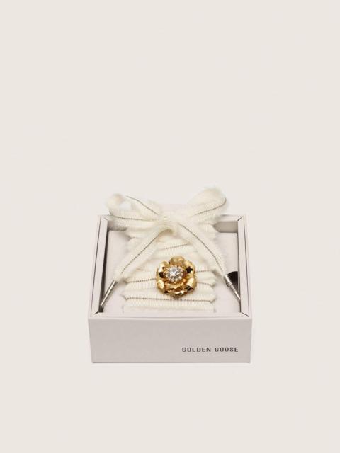 Golden Goose Skins white mohair laces with jewel charm