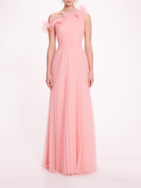 Marchesa PEBBLE ORGANZA PLEATED GOWN