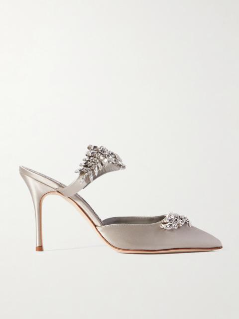 Manolo Blahnik Lurum 90 Crystal-embellished Satin Mules