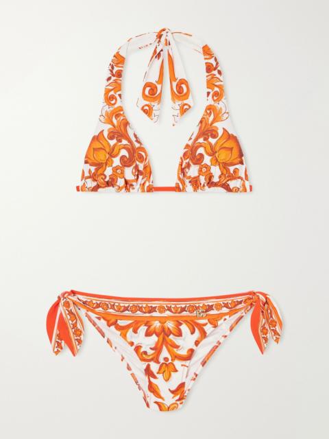 Dolce & Gabbana Maiolica knotted printed halterneck bikini Orange