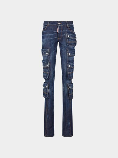 DSQUARED2 DARK CLEAN WASH DENIM TRUMPET CARGO PANT
