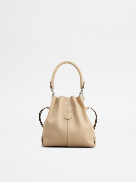 TOD'S DI BAG BUCKET BAG IN LEATHER MINI WITH DRAWSTRING - BEIGE
