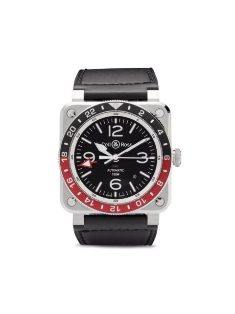 Bell & Ross BR 03-93 GMT Automatic 42mm Stainless Steel and Leather Watch, Ref. No. BR0393-BL-ST/SCA