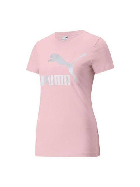 PUMA (WMNS) PUMA Classics Logo Tee Big Logo Printing Sports Short Sleeve Pink 536351-16