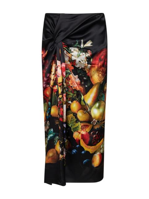 Dries Van Noten Black Flemish Painting-print silk Suma draped skirt