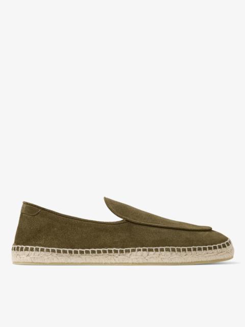 JIMMY CHOO Vine Lace Up Moss Green Etched Velvet Suede Espadrilles