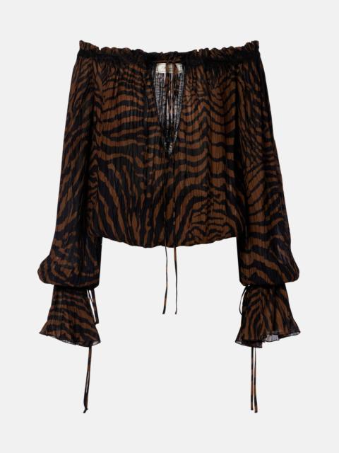 Blumarine Lace-trimmed zebra-print chiffon top