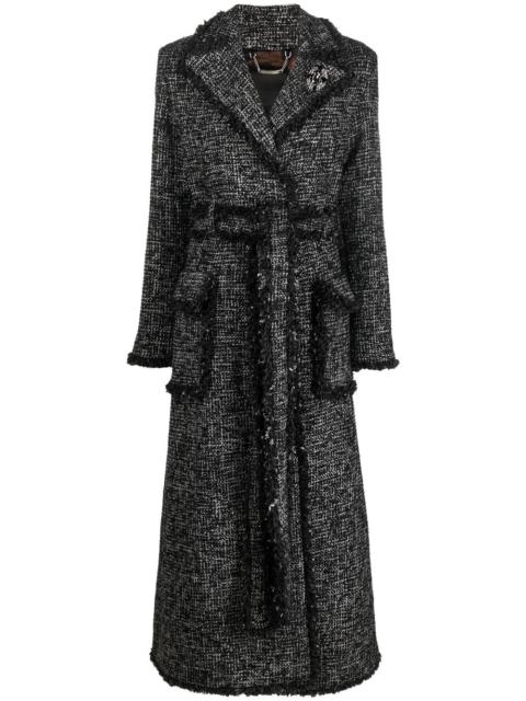 PHILIPP PLEIN belted-waist bouclé coat