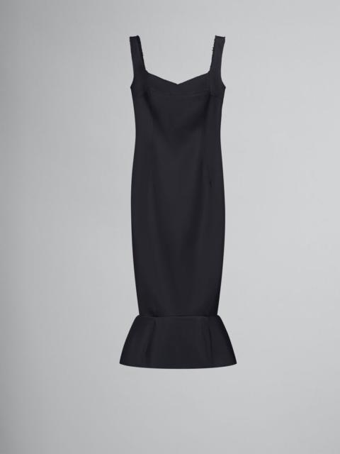 BLACK CADY SHEATH DRESS WITH FLOUNCE HEM