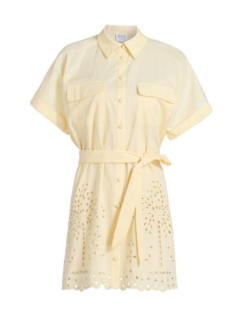 HEMANT & NANDITA Women's Bagh Belted Schiffli Cotton Mini Shirtdress - Yellow