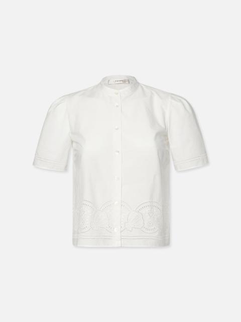 FRAME Embroidered Short Sleeve Shirt in White
