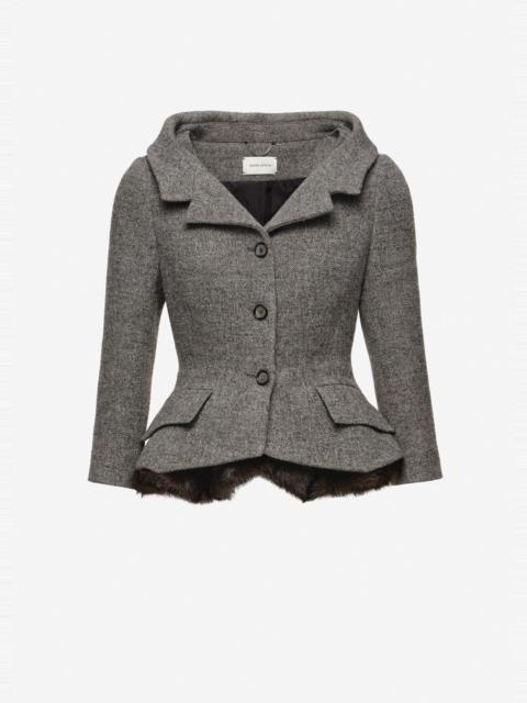 MAGDA BUTRYM Tailored blazer with faux fur peplum in grey