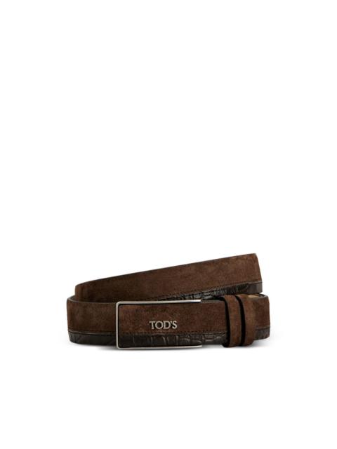 Tod's crocodile-effect suede belt