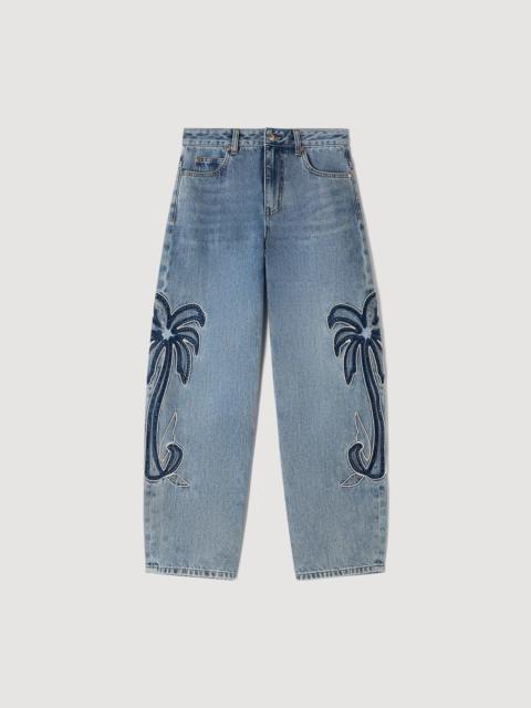 Sandro PALM-EMBROIDERED WIDE BARREL JEANS