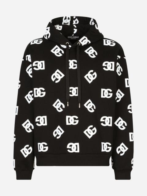 Jersey hoodie with all-over DG print