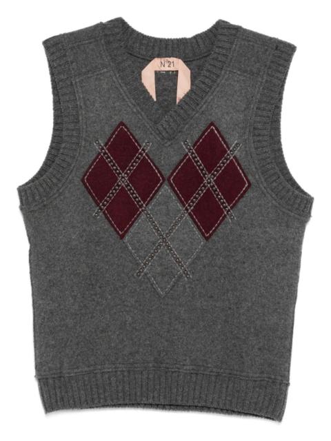N°21 stud-embellished argyle-knit vest