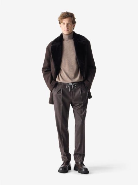 CORNELIANI Dark brown joggers made from stretch wool flannel with micro pattern