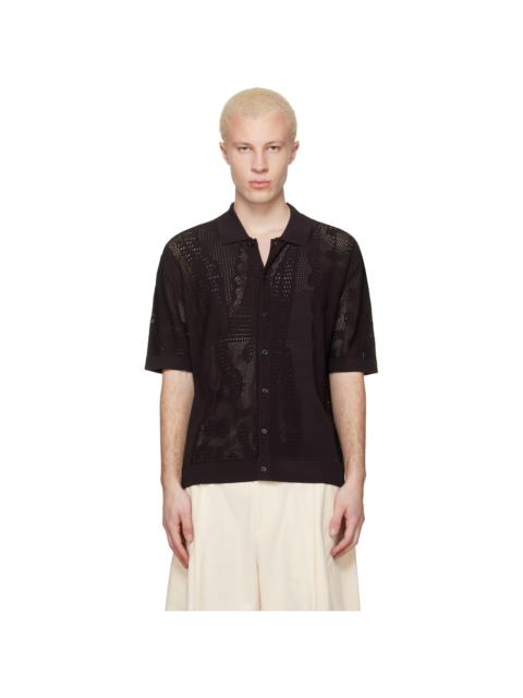 LACOSTE Brown Lacy Knit Crocodile Shirt
