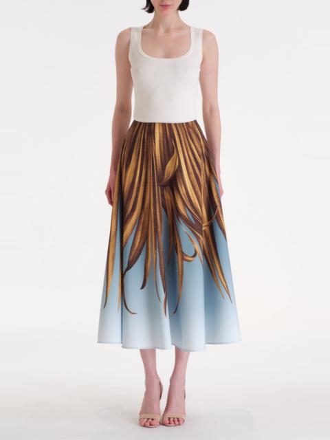 Oscar de la Renta Palm Print Ombre Circle Skirt