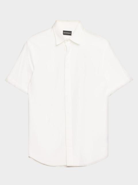 EMPORIO ARMANI Men's Cotton Concealed Placket Short-Sleeve Shirt
