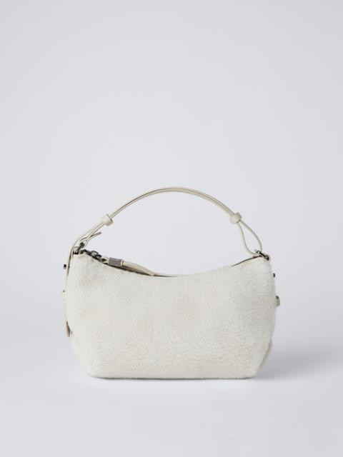 Virgin wool and cashmere fleecy bag with monili