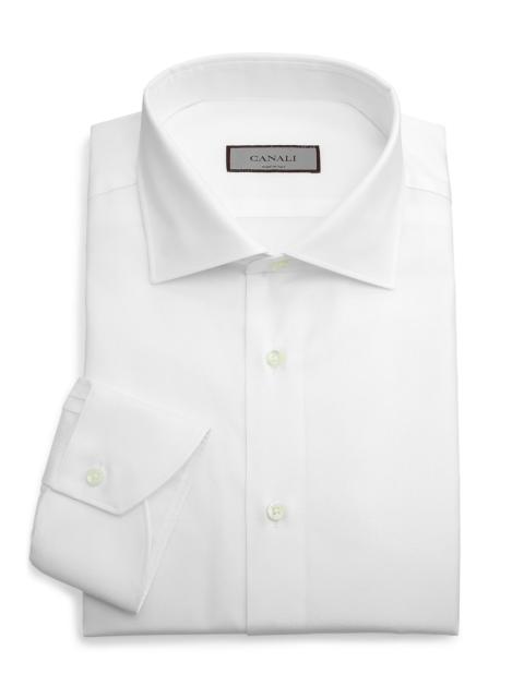 Canali Men's Solid Mini Pique Dress Shirt - White