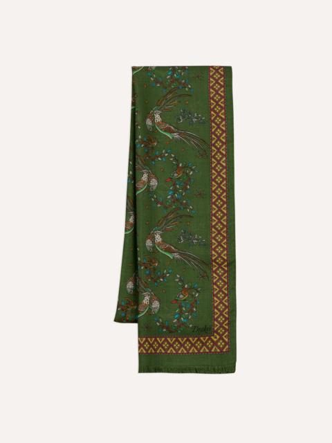 Drake's Olive Birds of Paradise Print Wool Silk Scarf