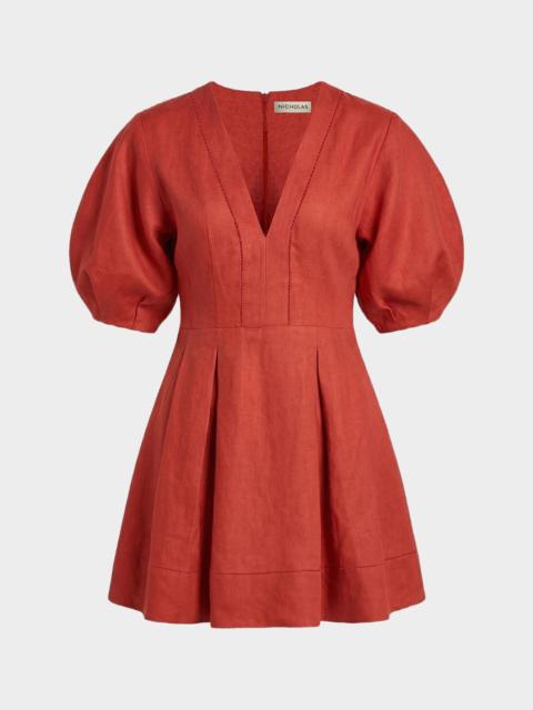 NICHOLAS Josefa Pleated Lace-Inset Mini Dress