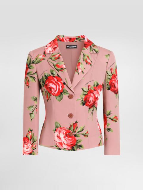 Dolce & Gabbana Rose bouquet-print charmeuse single-breasted jacket