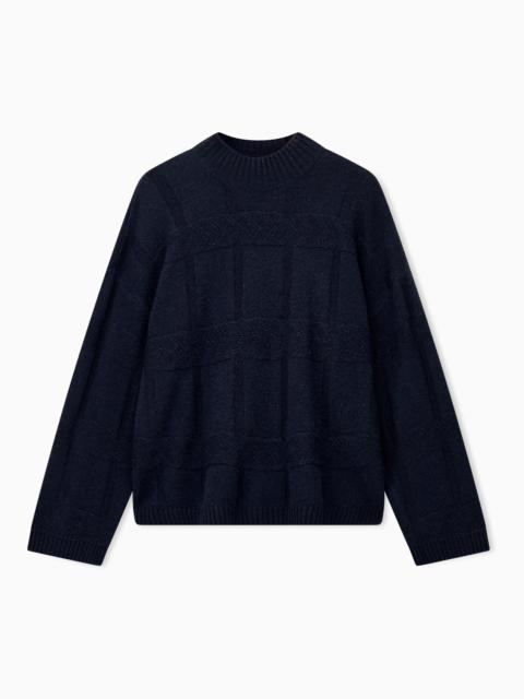 EMPORIO ARMANI TEXTURED CREW NECK PULLOVER IN VIRGIN WOOL AND CASHMERE