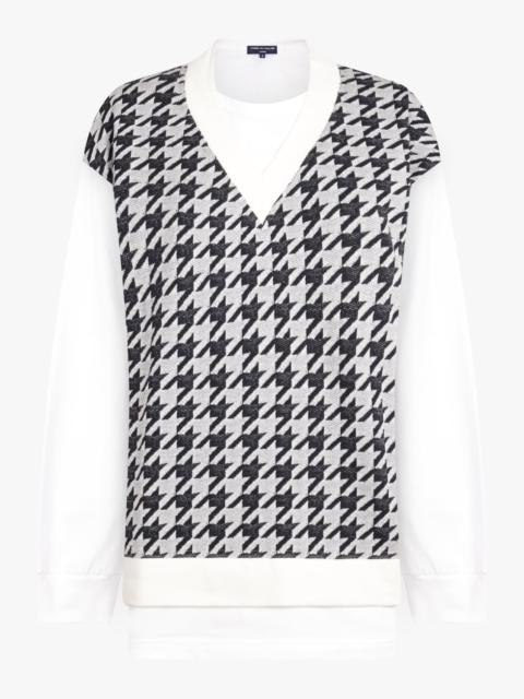 LAYERED T-SHIRT/HOUNDSTOOTH KNIT L/S T-SHIRT | WHITE/BLACK