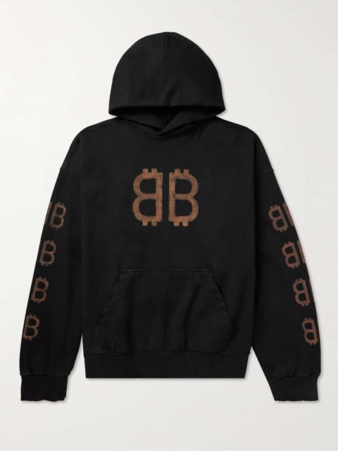 BALENCIAGA Crypto Logo-Print Bleached Cotton-Jersey Hoodie