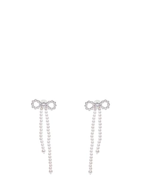 self-portrait Pearl bow dangle earrings