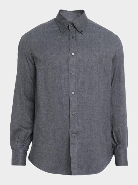 Brunello Cucinelli Men's Flannel Chevron Button-Down Shirt
