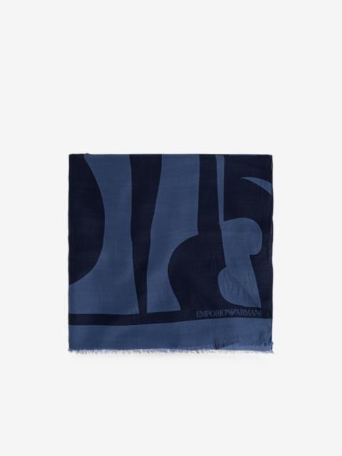 EMPORIO ARMANI silk stole with an abstract pattern and fringes